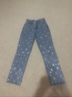 Show Me Your MuMu Blue Sequin-Embellished Straight-Leg Jeans